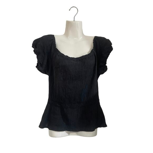 Ferrus Tops - Ferrus Peasant Pleated Crinkle Texture Peplum Gauze Blouse Y2K Boho Cottagecore